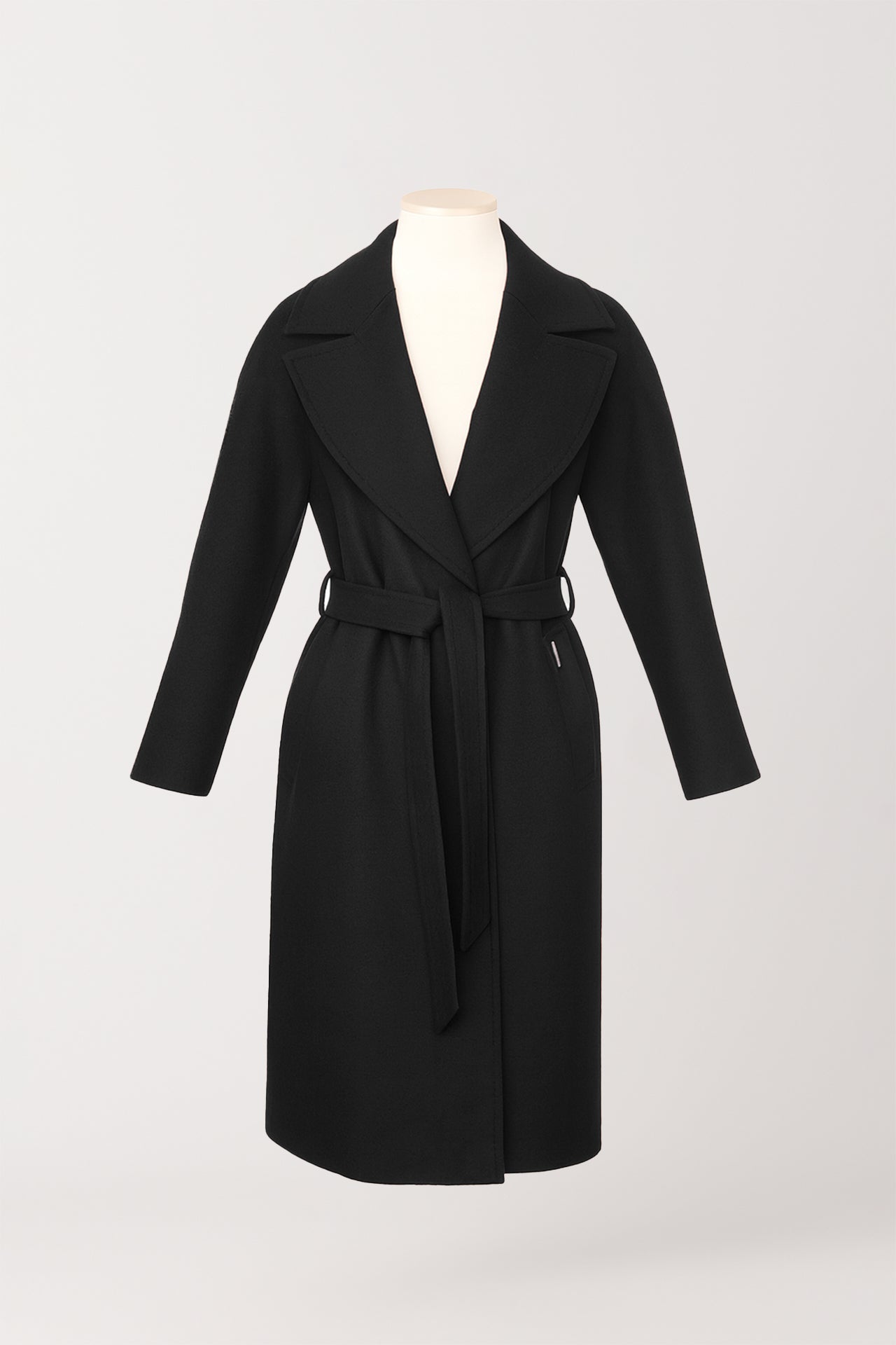 Casaco Comprido com Gola Ampla e Cinto