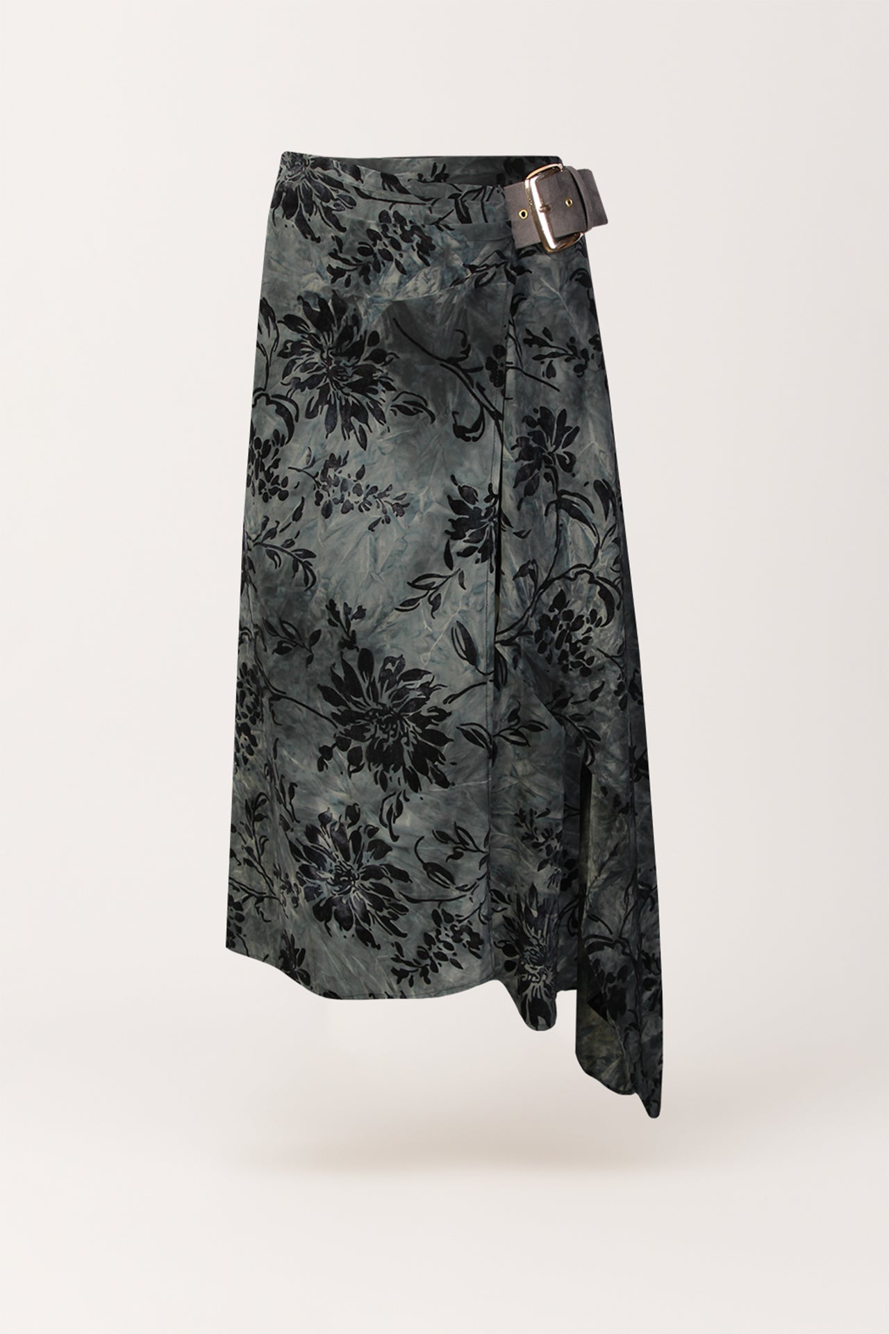 Saia Assimétrica em Veludo Devoré com Fivela