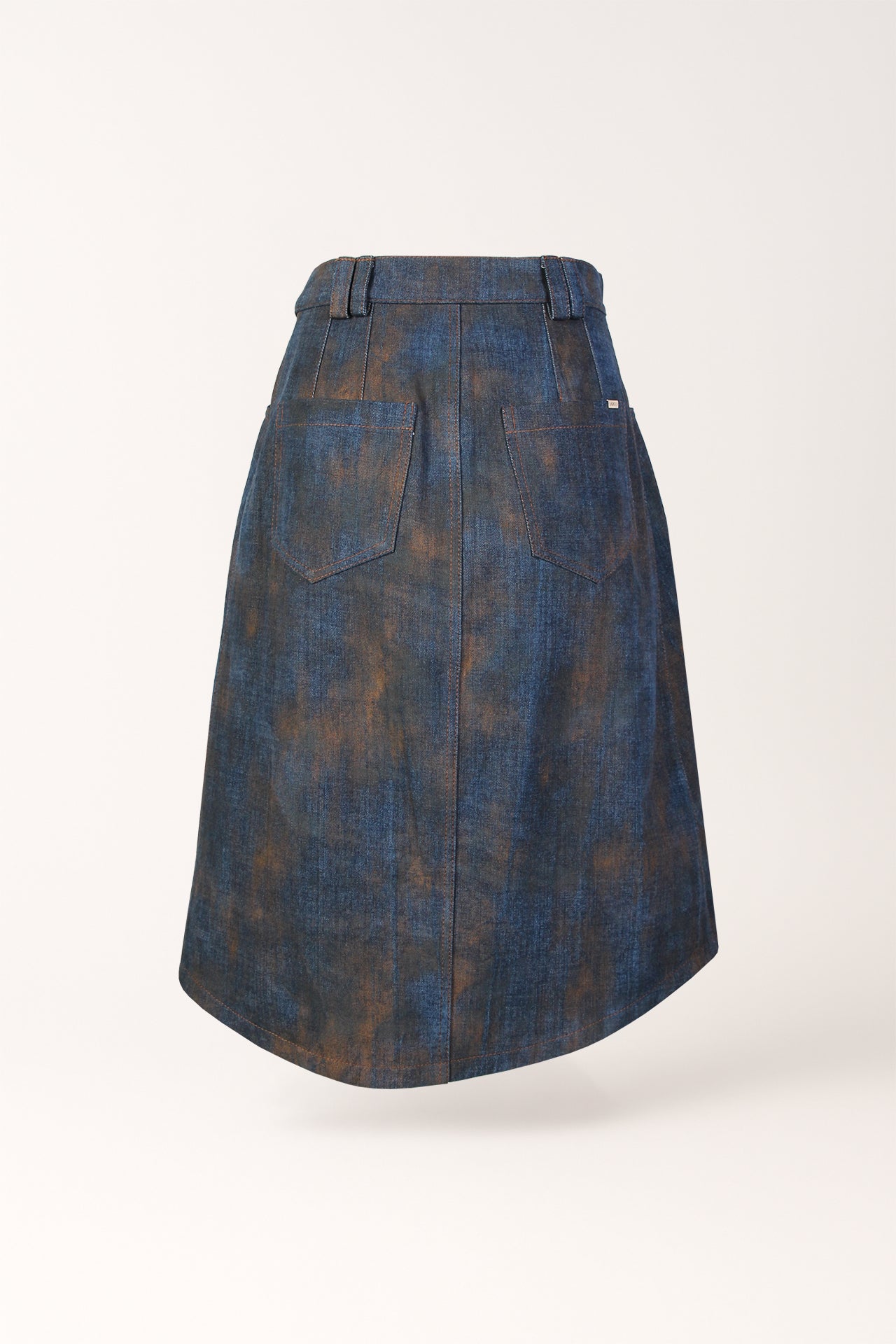 Saia Midi Assimétrica em Denim Lavado