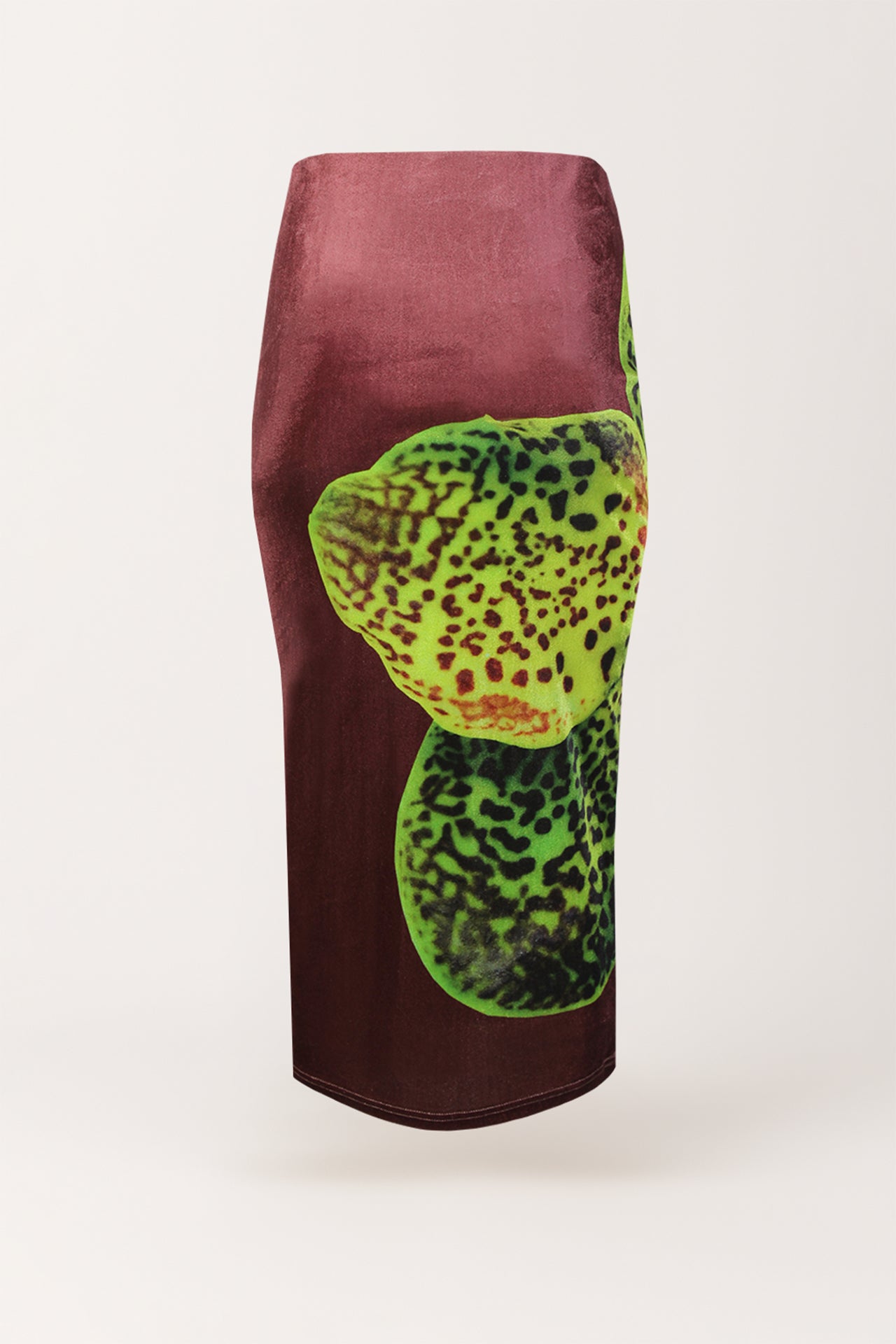 Saia Midi em Veludo com Estampa de Orquídea