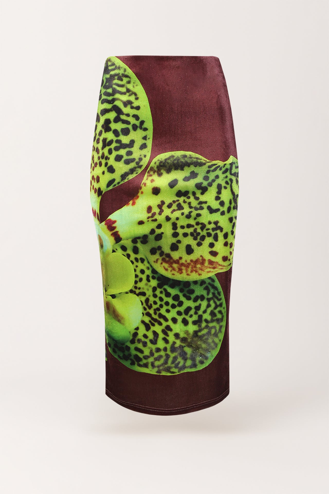 Saia Midi em Veludo com Estampa de Orquídea