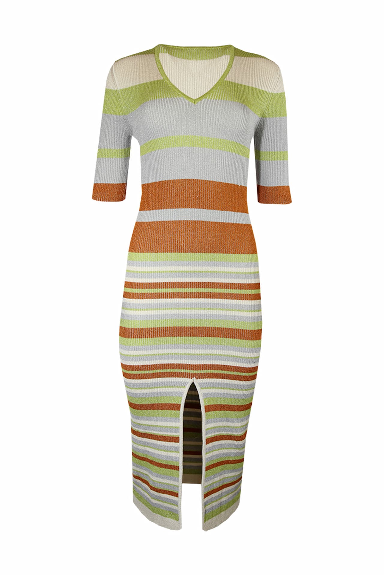 Vestido riscas fio metalizado