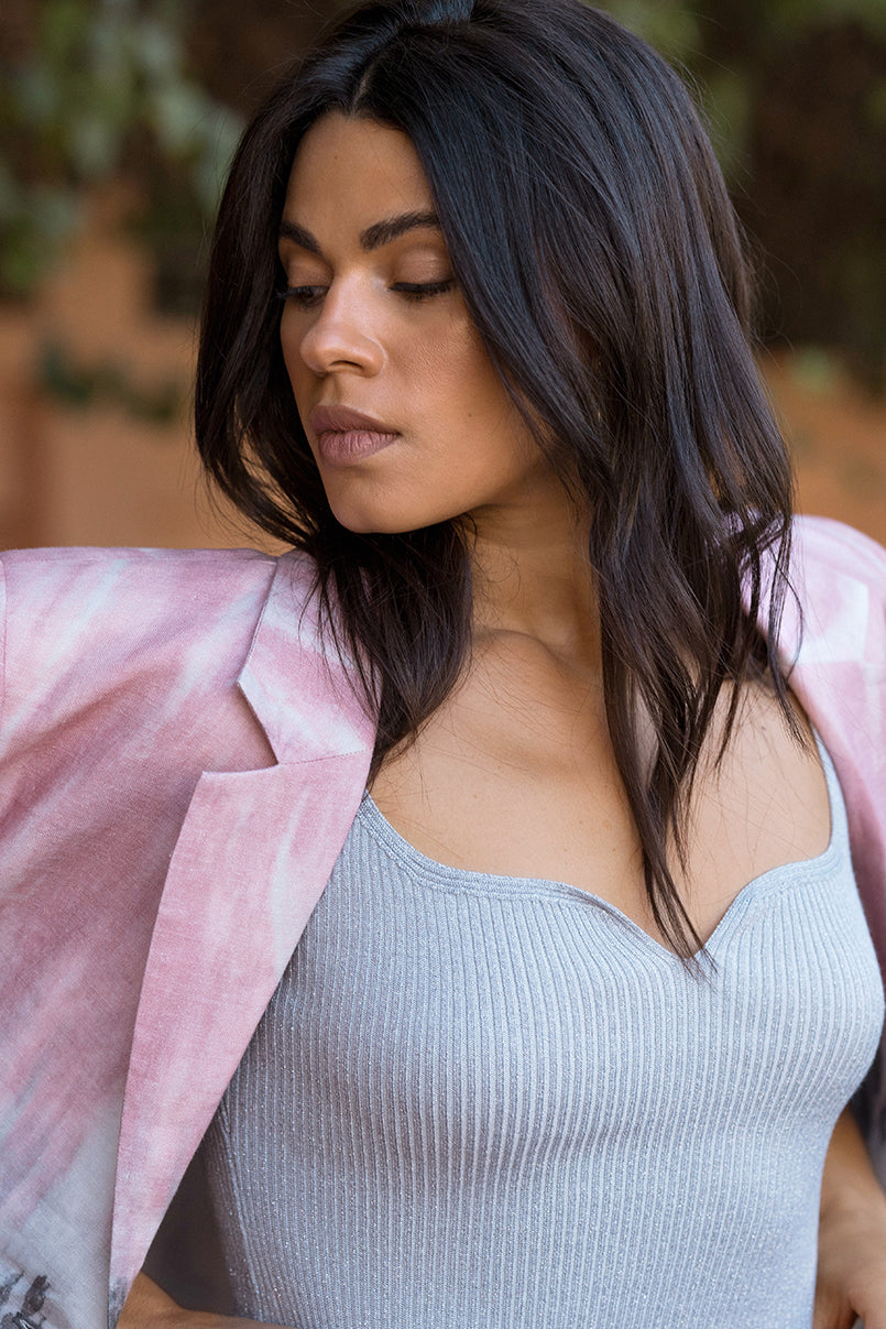 Top de malha canelada com brilho