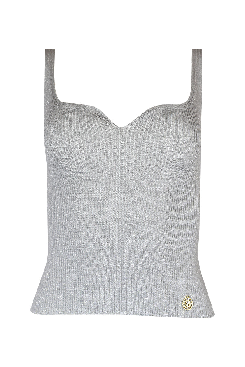 Top de malha canelada com brilho