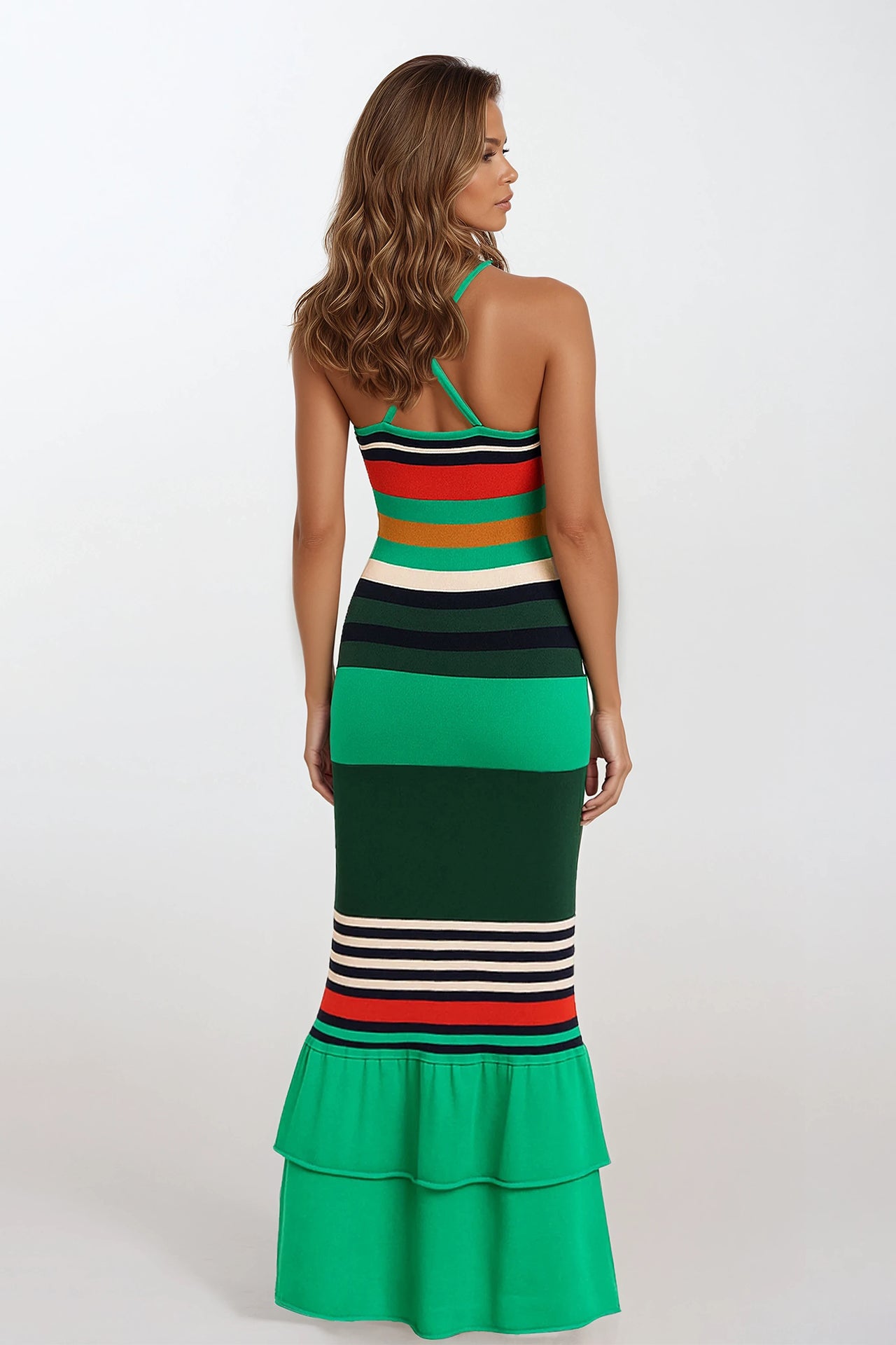 Vestido Comprido às Riscas com Folhos SH x GM