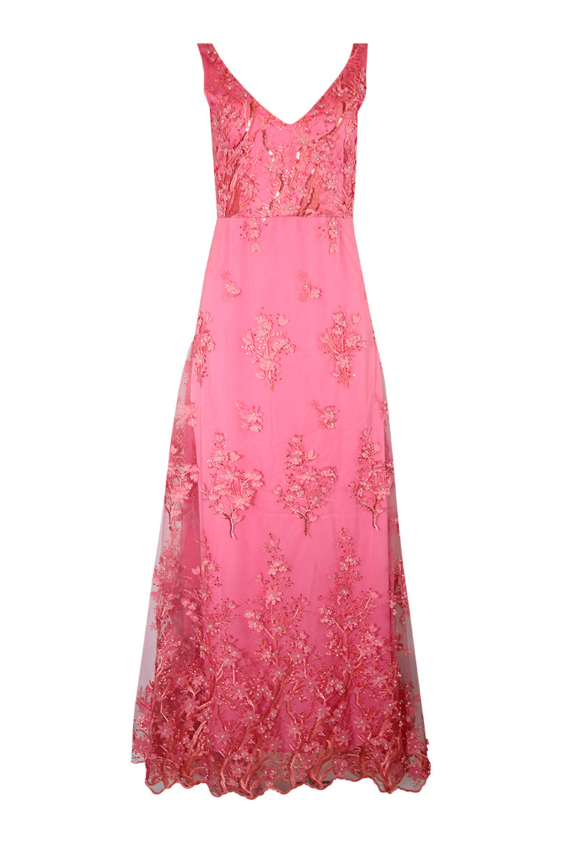 Vestido de festa com bordados florais