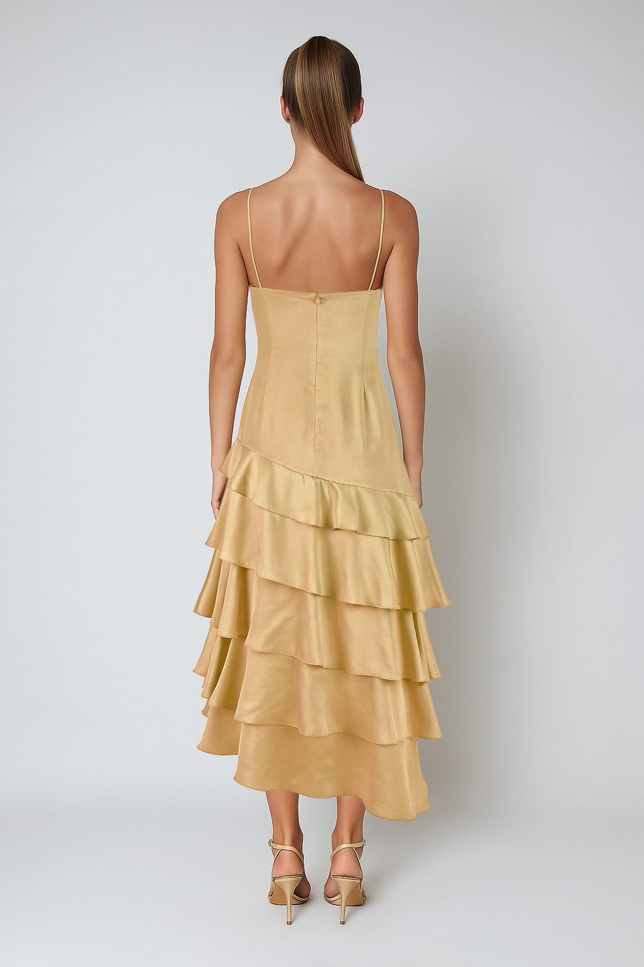 Vestido Midi Assimétrico com Folhos