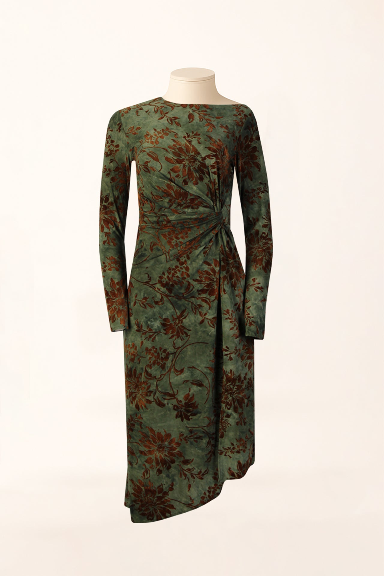 Vestido Midi em Veludo com Nó Frontal