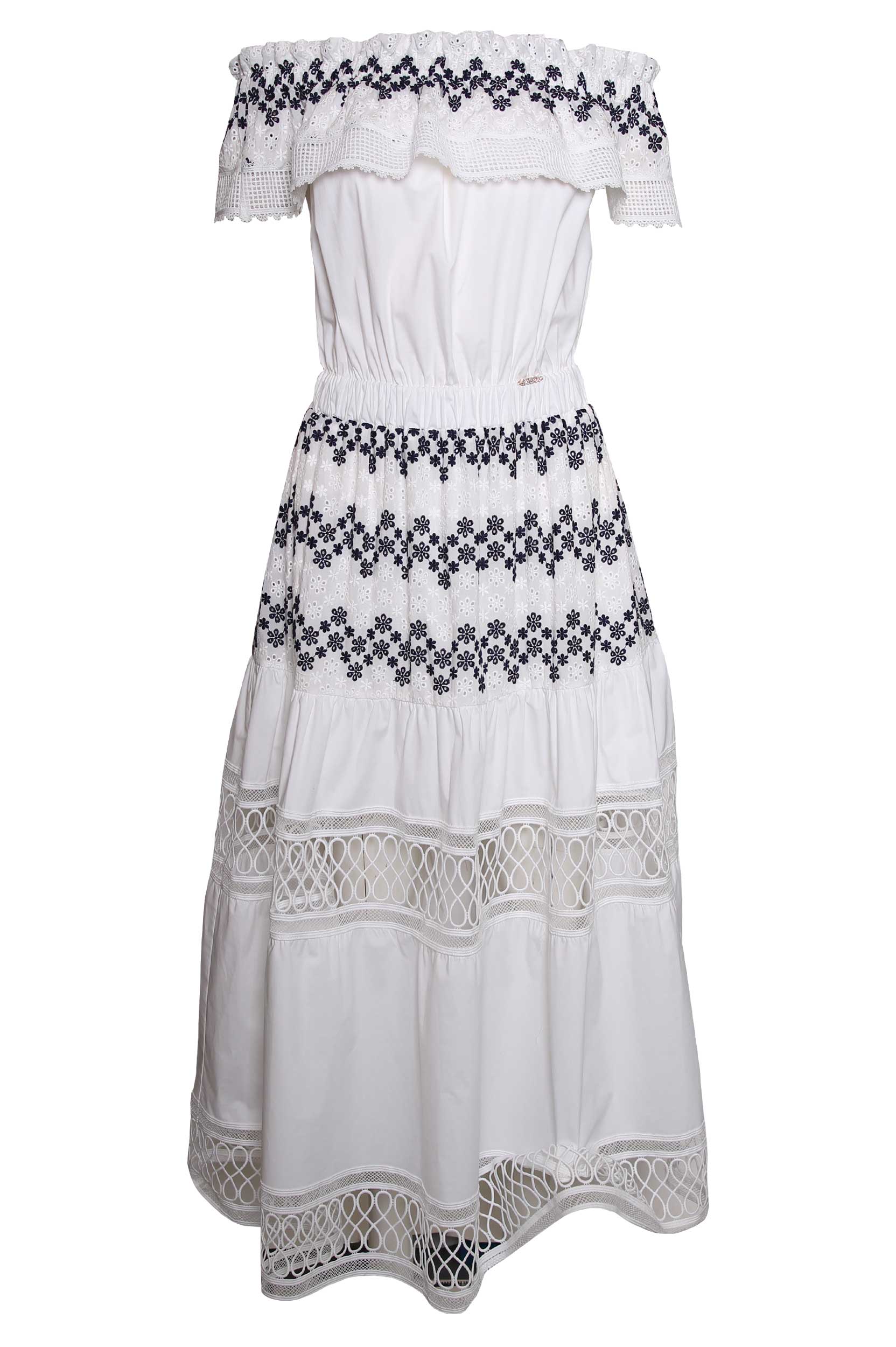 Vestido rendado decote reto