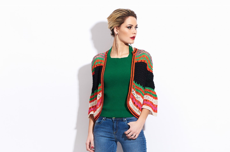 Casaco cropped de tricot