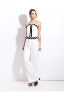 Halter neck jumpsuit with contrasting stripes