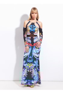 Vestido estampado com cut out