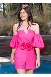 Short jumpsuit with balloon sleeves