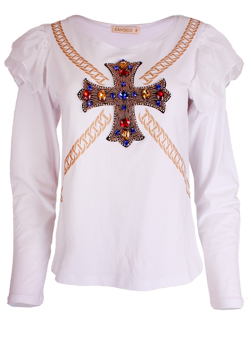 T-shirt with jewels and frills
