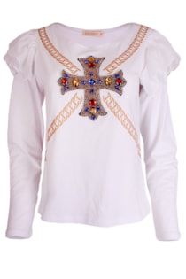 T-shirt com joias e folhos