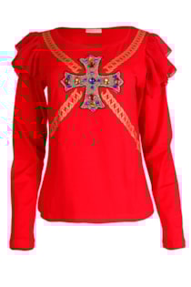 T-shirt com joias e folhos