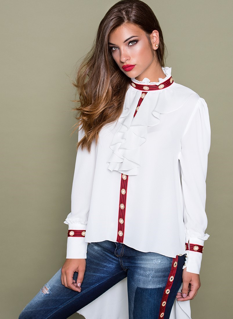 Shirt with frills and cuffs