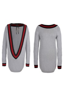 Camisola comprida de tricot decote em bico