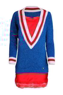 Camisola comprida de tricot decote em bico