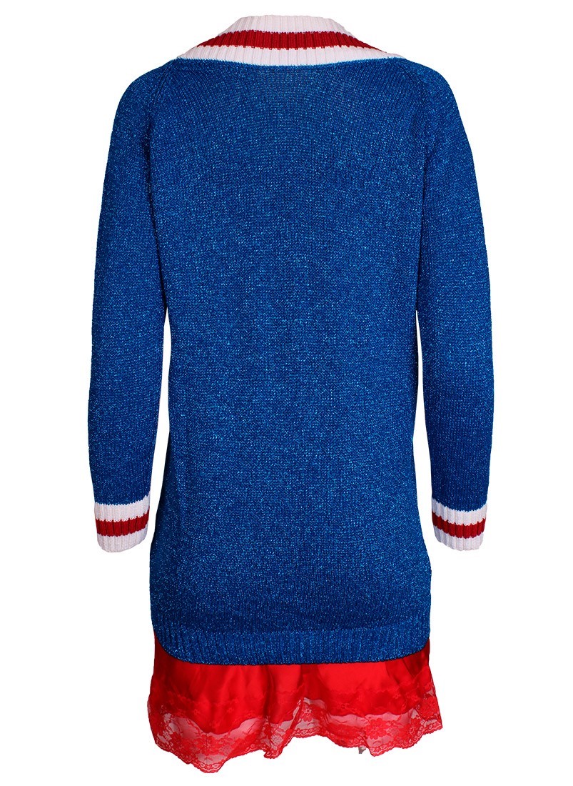 Camisola comprida de tricot decote em bico