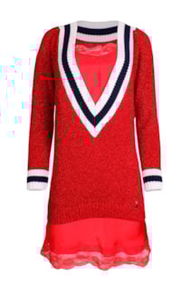 Camisola comprida de tricot decote em bico