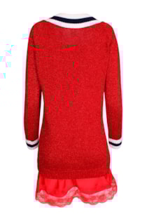 Camisola comprida de tricot decote em bico