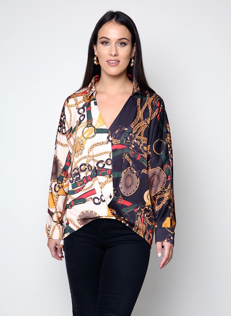 Printed asymmetric blouse