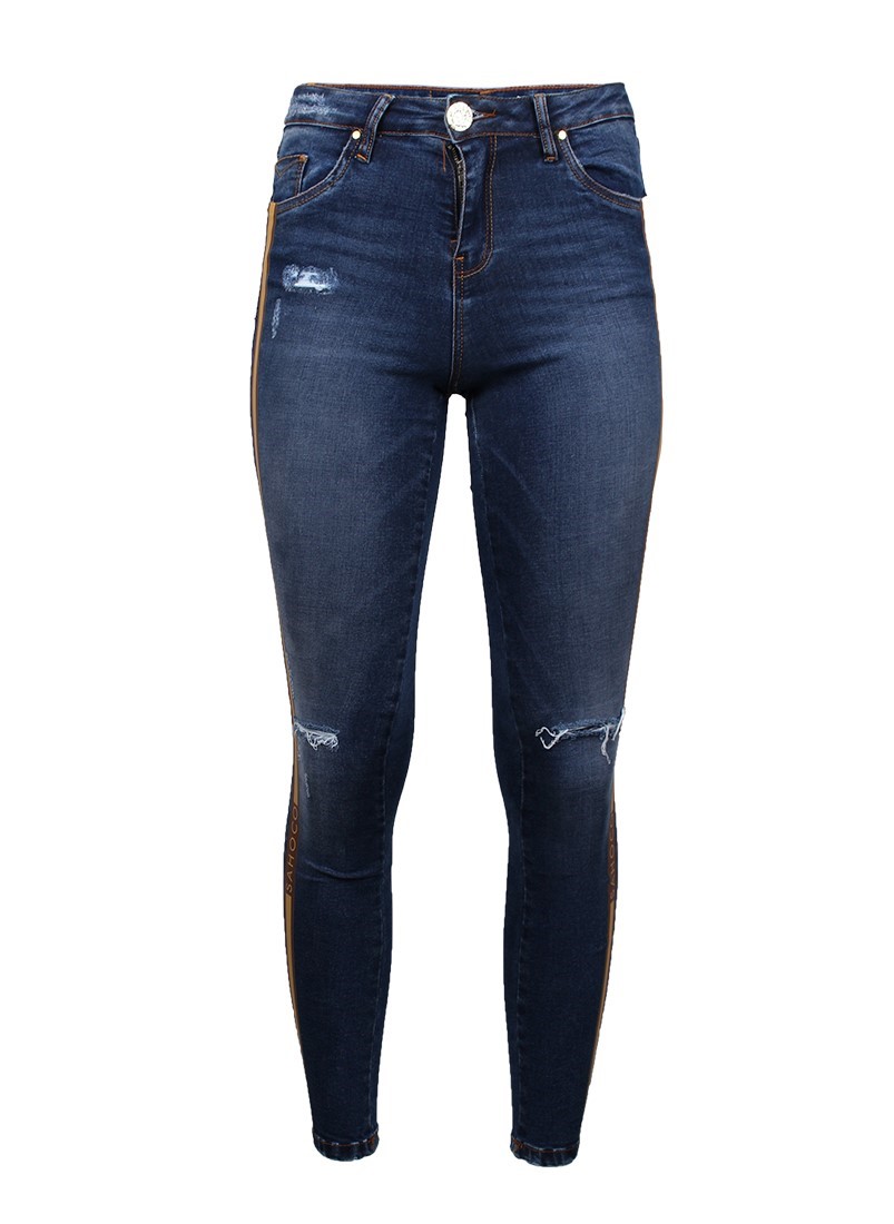 Denim pants with side band