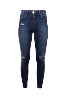 Calças jeans com faixa lateral