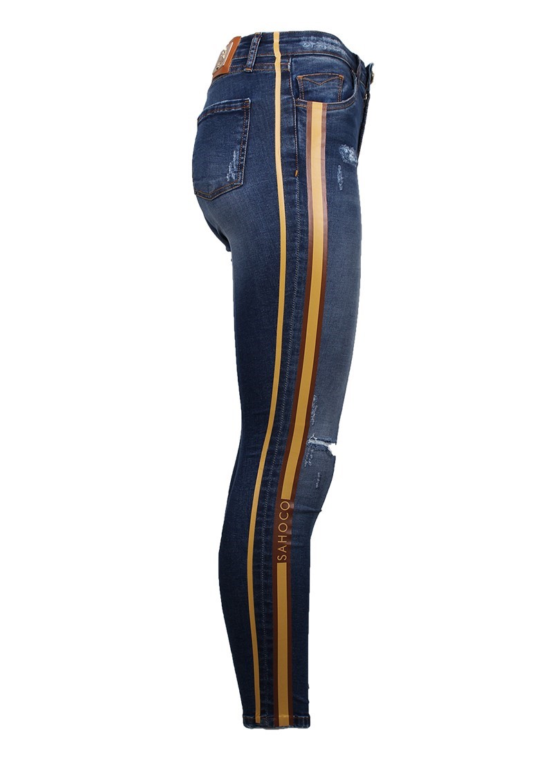 Denim pants with side band