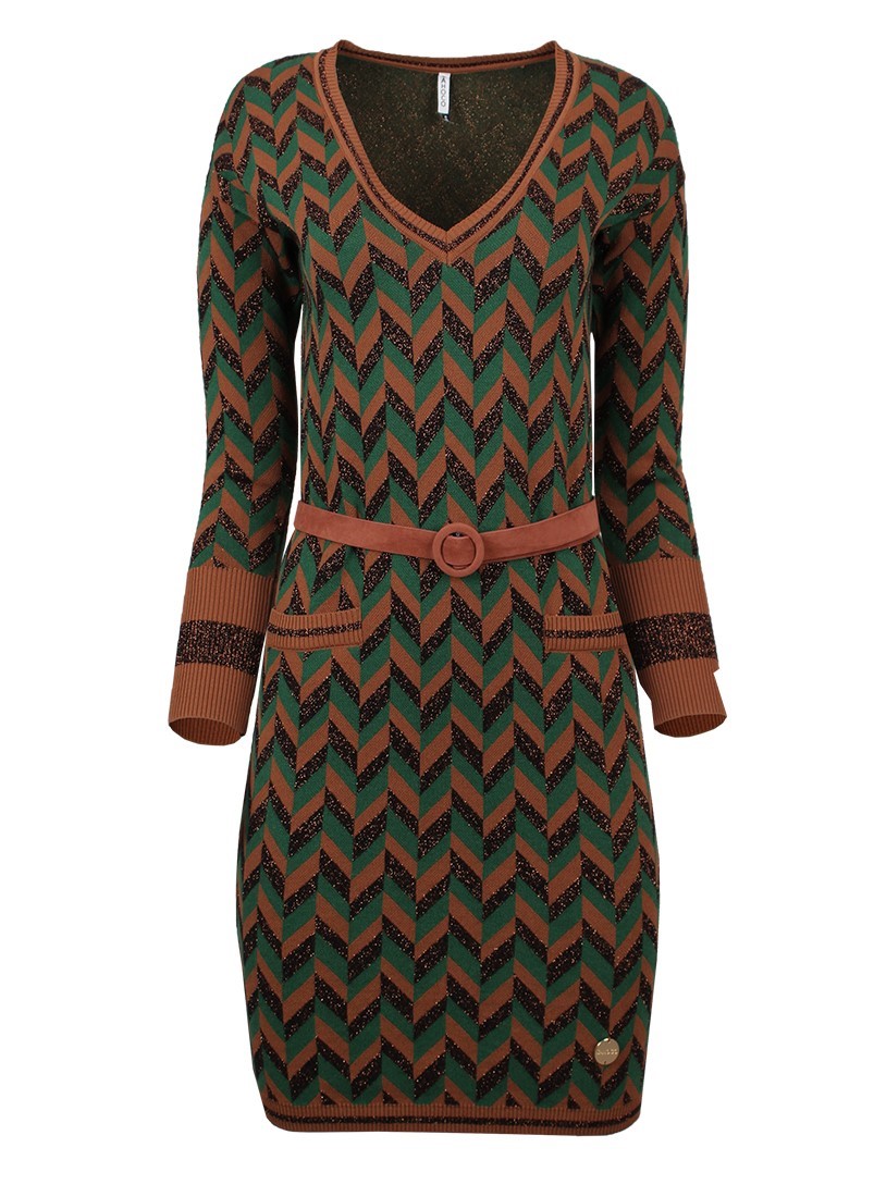 Vestido con escote pico con cinturón