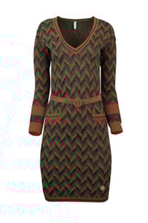 Vestido con escote pico con cinturón