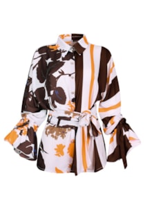 Blusa de laço com manga de folhos