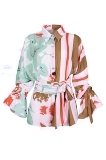 Blusa de laço com manga de folhos
