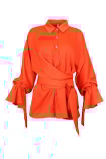 Blusa de laço com manga de folhos