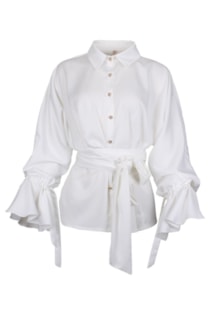 Blusa de laço com manga de folhos