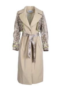 Trench coat with patterned snake detail