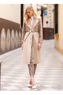 Trench coat with patterned snake detail