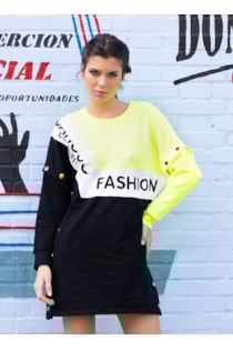 Vestido color block manga removível