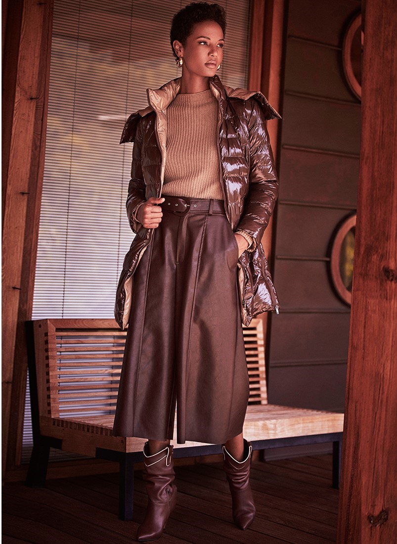 Faux leather belted cullotes
