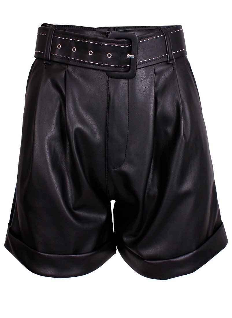 Faux leather paperbag shorts